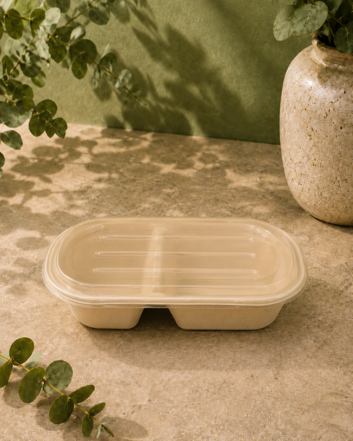 1000 ml bowl with 2 compartments and a transparent lid: