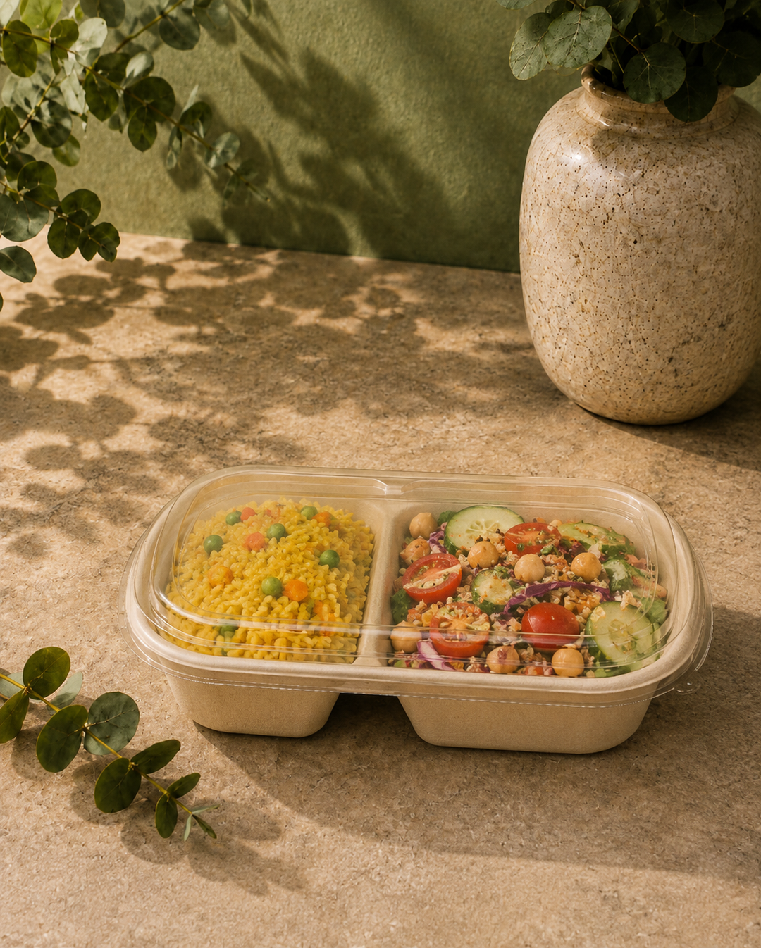 1000 ml bowl with 2 compartments and a transparent lid: