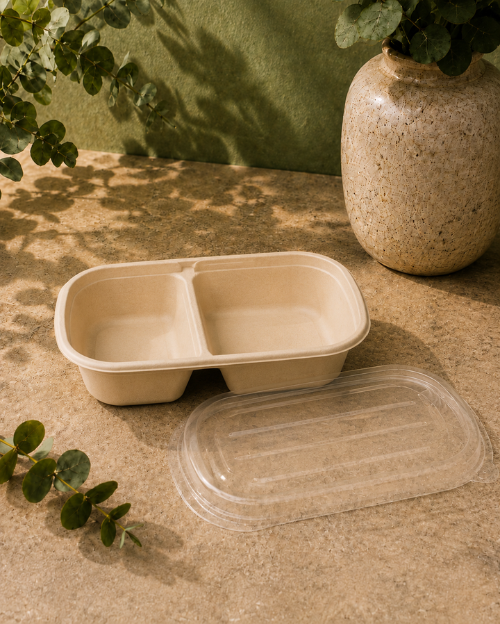 1000 ml bowl with 2 compartments and a transparent lid: