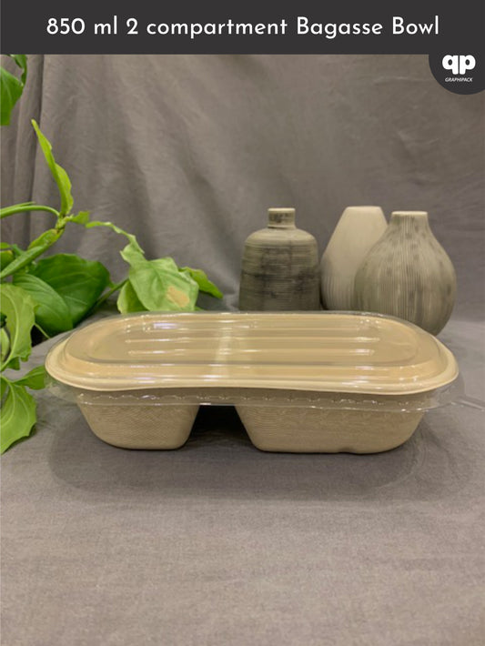 850 ml bowl with 2 compartments and a transparent lid: